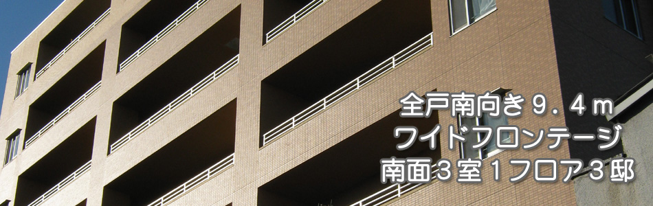 全戸南向き９.４ｍのワイドフロンテージ および南面３室。１フロア３邸。
